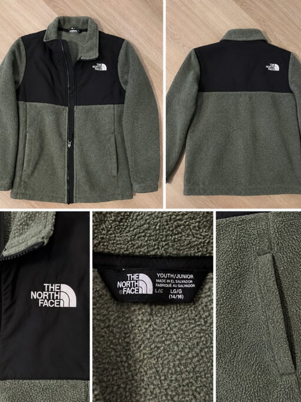The North Face Youth Denali Fleece Jacket Green Black Size L 14/16